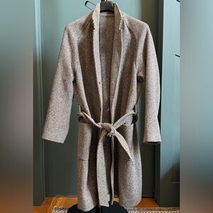 PRIVATE WHITE VC X TODD SNYDER WOOL HERRINGBONE OVERCOAT BALMACAAN BELTED 4 GRAY